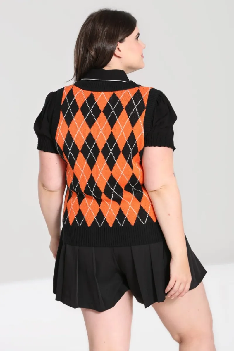 Hell Bunny Rhombus Vest -Orange Black Clearance