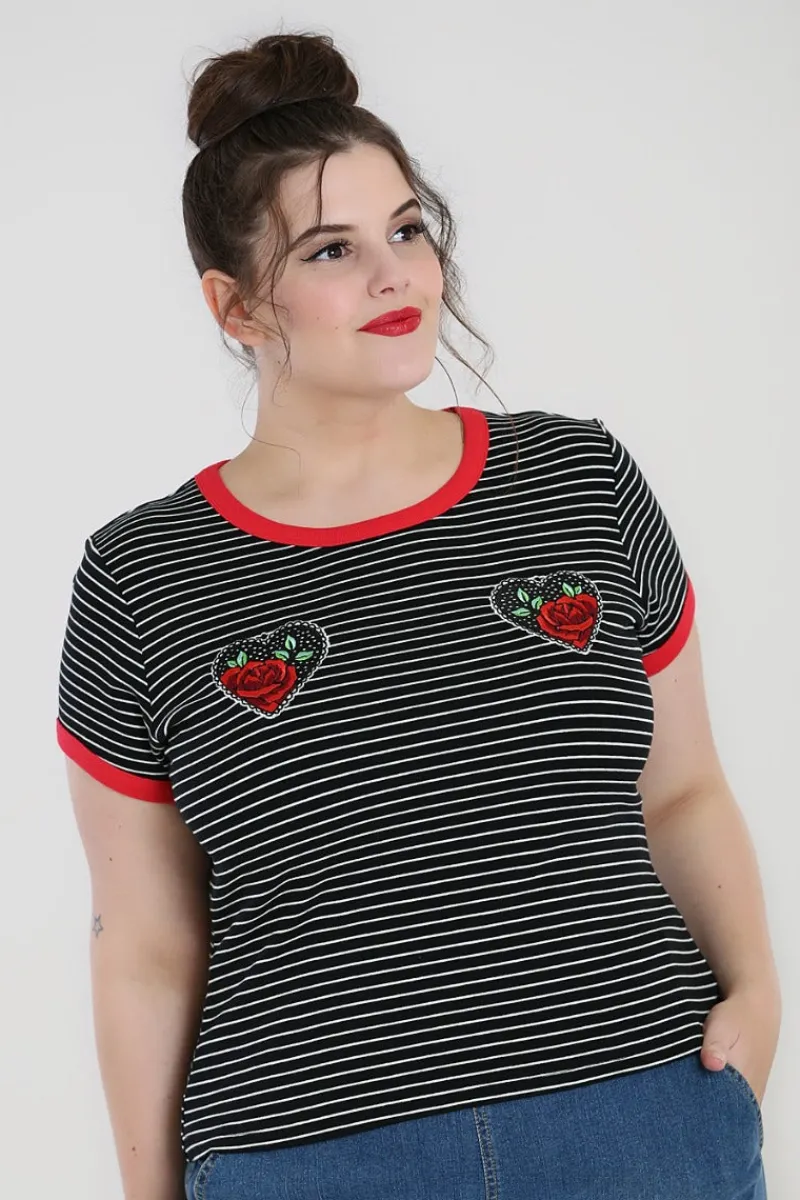 Hell Bunny Rose Heart Top Black Clearance