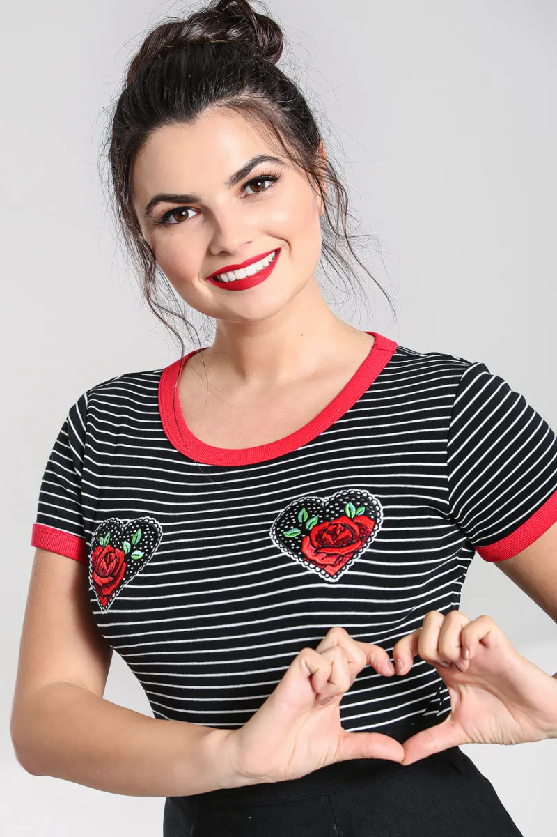 Hell Bunny Rose Heart Top Black Clearance
