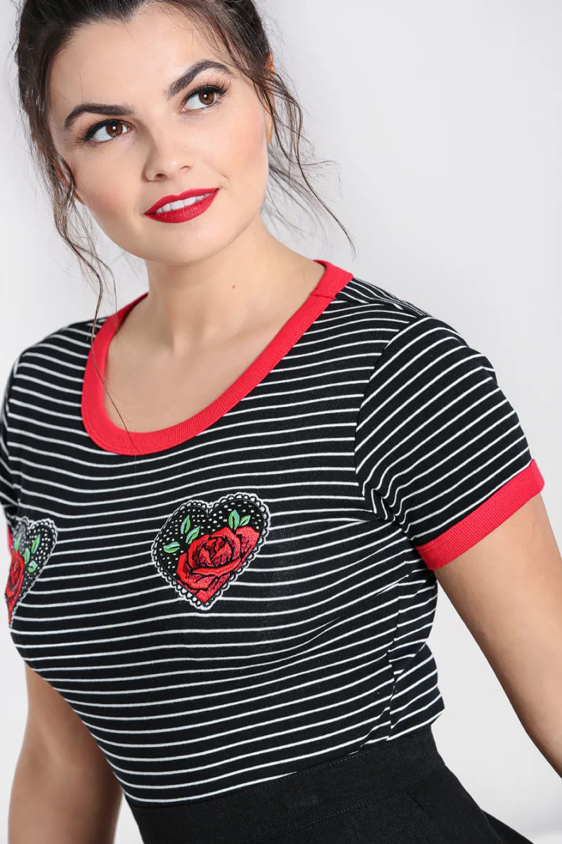 Hell Bunny Rose Heart Top Black Clearance
