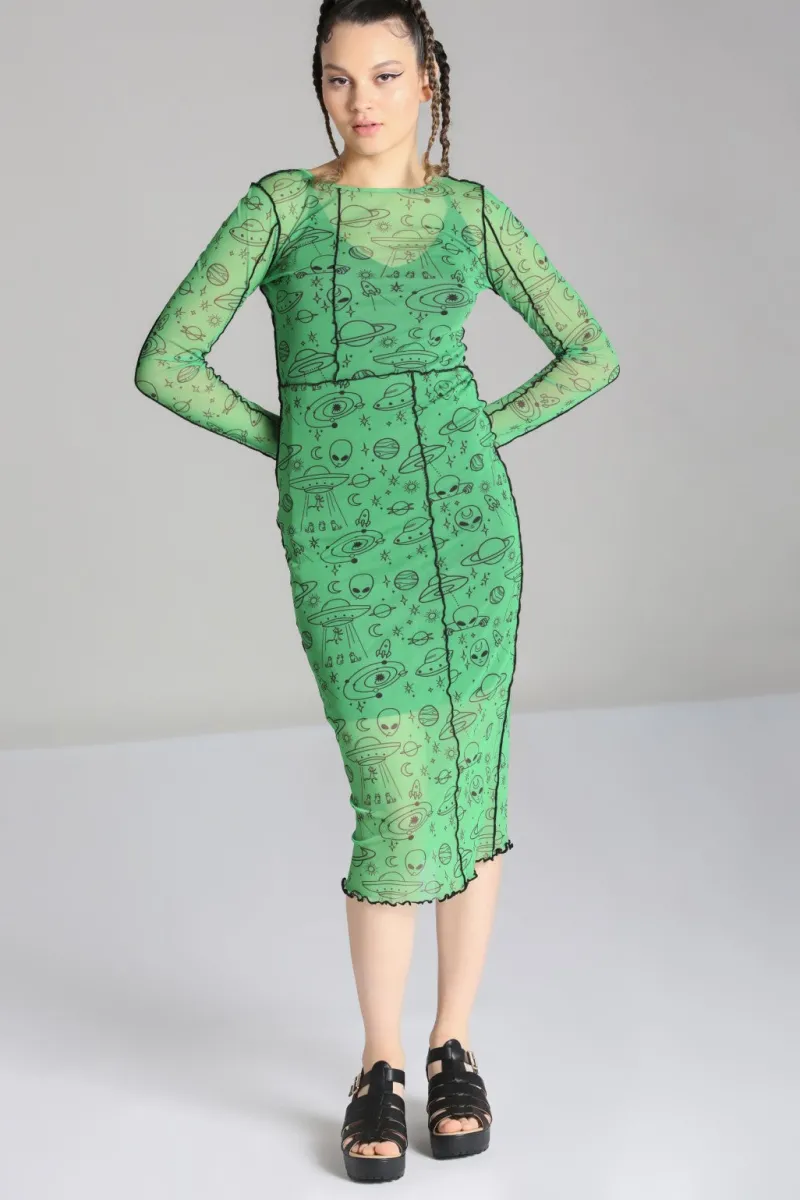 Hell Bunny Scully Dress Green Clearance