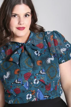 Hell Bunny Sianna Blouse Teal Best