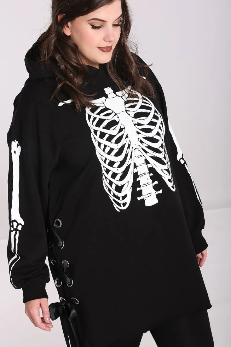 Hell Bunny Skeleton Hoodie Dress Black