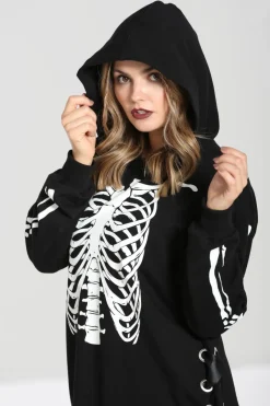 Hell Bunny Skeleton Hoodie Dress Black