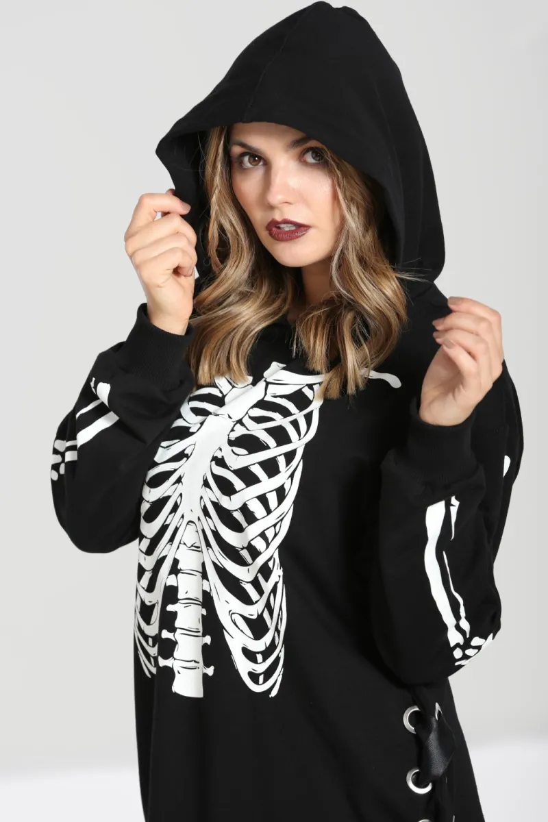 Hell Bunny Skeleton Hoodie Dress Black