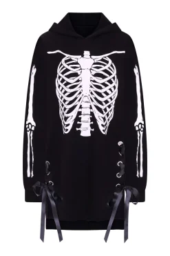 Hell Bunny Skeleton Hoodie Dress Black