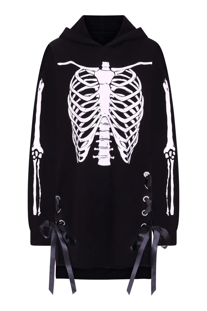 Hell Bunny Skeleton Hoodie Dress Black