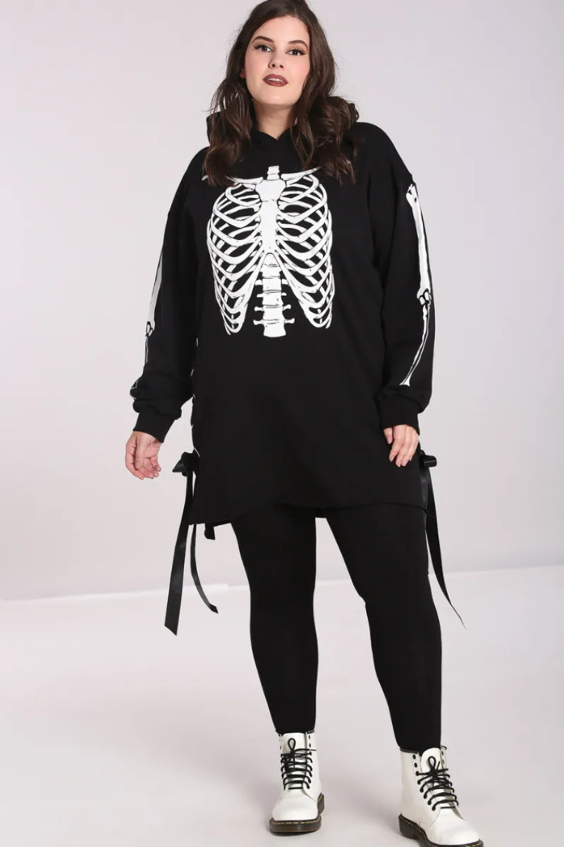 Hell Bunny Skeleton Hoodie Dress Black