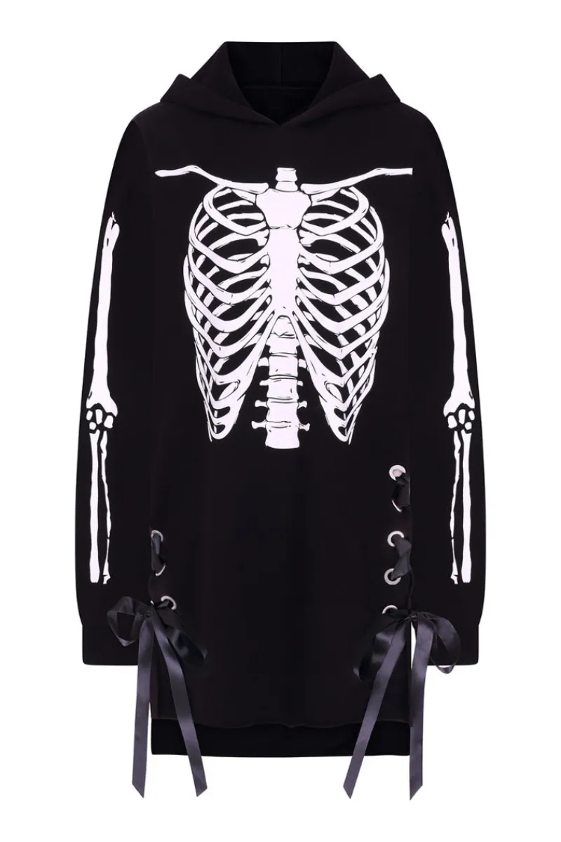 Hell Bunny Skeleton Hoodie Dress Black