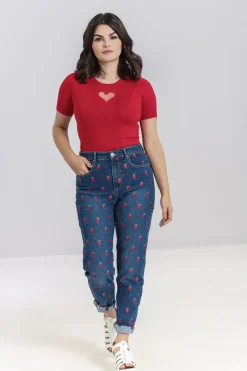 Hell Bunny Strawberry Denim Jeans Blue Outlet