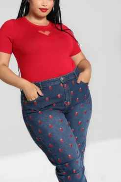 Hell Bunny Strawberry Denim Jeans Blue Outlet