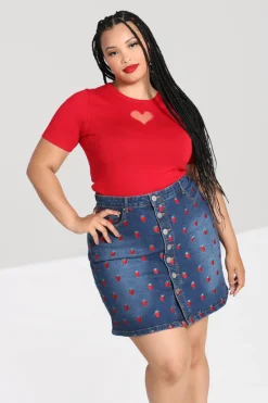 Hell Bunny Strawberry Denim Mini Skirt Blue Discount