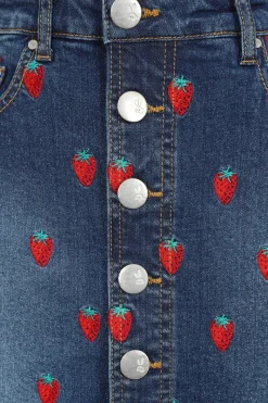 Hell Bunny Strawberry Denim Mini Skirt Blue Discount
