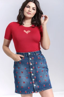 Hell Bunny Strawberry Denim Mini Skirt Blue Discount