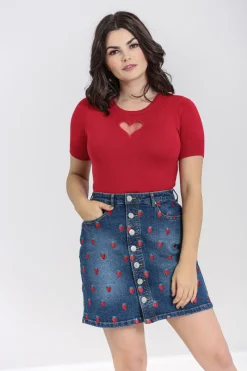 Hell Bunny Strawberry Denim Mini Skirt Blue Discount