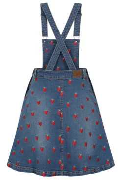 Hell Bunny Strawberry Denim Pinafore Dress Blue New