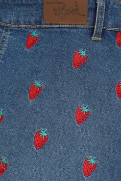 Hell Bunny Strawberry Denim Pinafore Dress Blue New