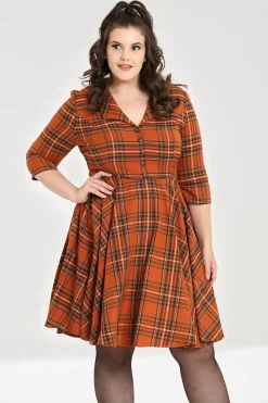 Hell Bunny Tawny Mid Dress Brown New