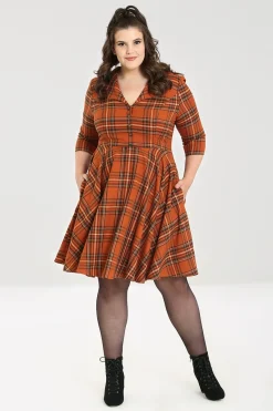 Hell Bunny Tawny Mid Dress Brown New