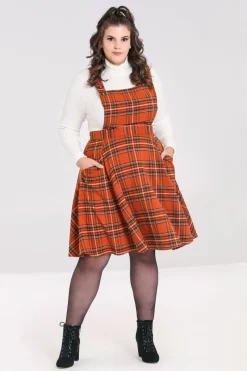 Hell Bunny Tawny Pinafore Dress Brown