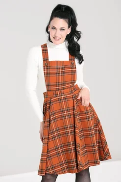 Hell Bunny Tawny Pinafore Dress Brown