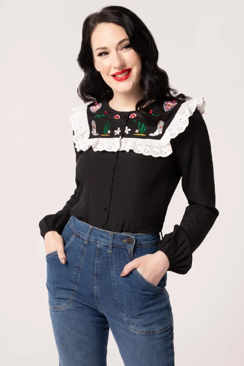 Hell Bunny Tessie Blouse Black Clearance