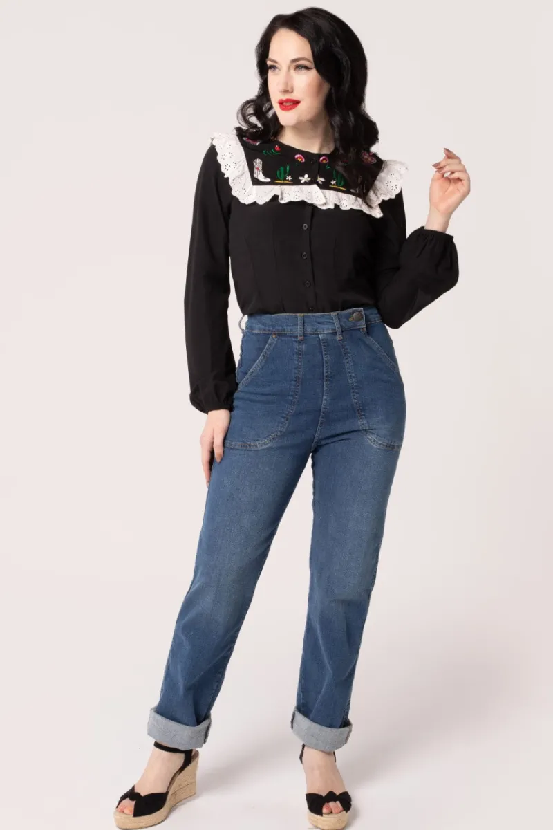 Hell Bunny Tessie Blouse Black Clearance