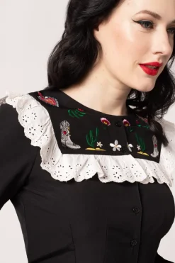 Hell Bunny Tessie Blouse Black Clearance