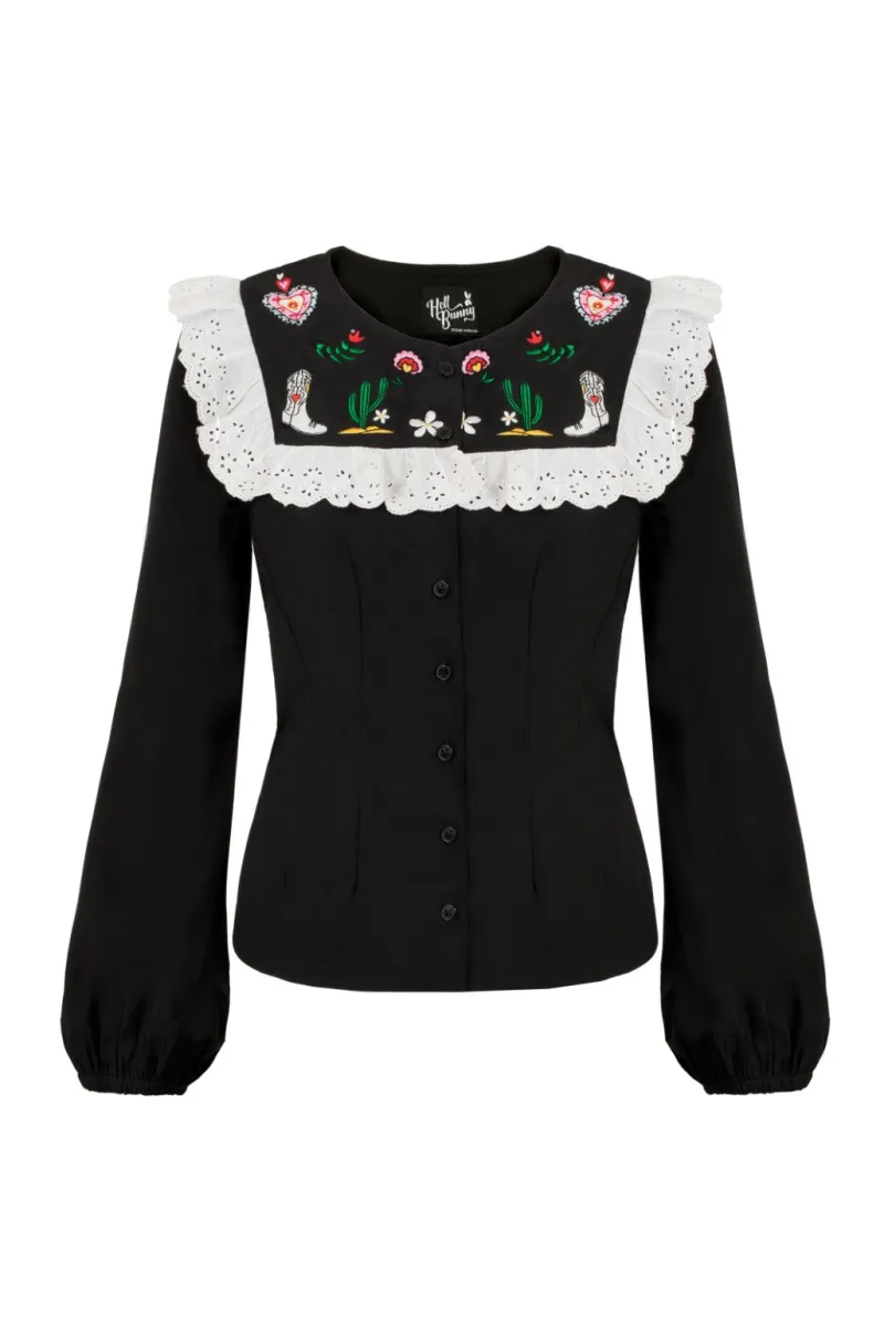 Hell Bunny Tessie Blouse Black Clearance