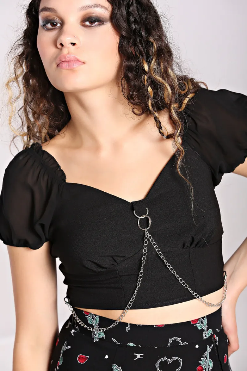 Hell Bunny Tifa Crop Top Black Discount