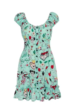 Hell Bunny Tijuana Mini Dress Green Outlet