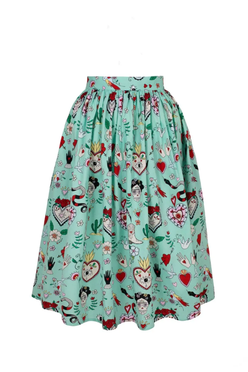 Hell Bunny Tijuana Skirt Green