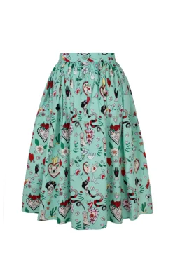 Hell Bunny Tijuana Skirt Green