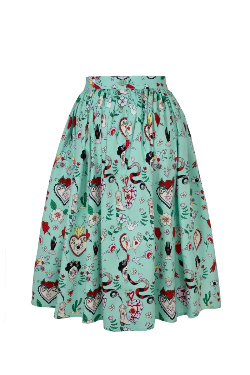 Hell Bunny Tijuana Skirt Green