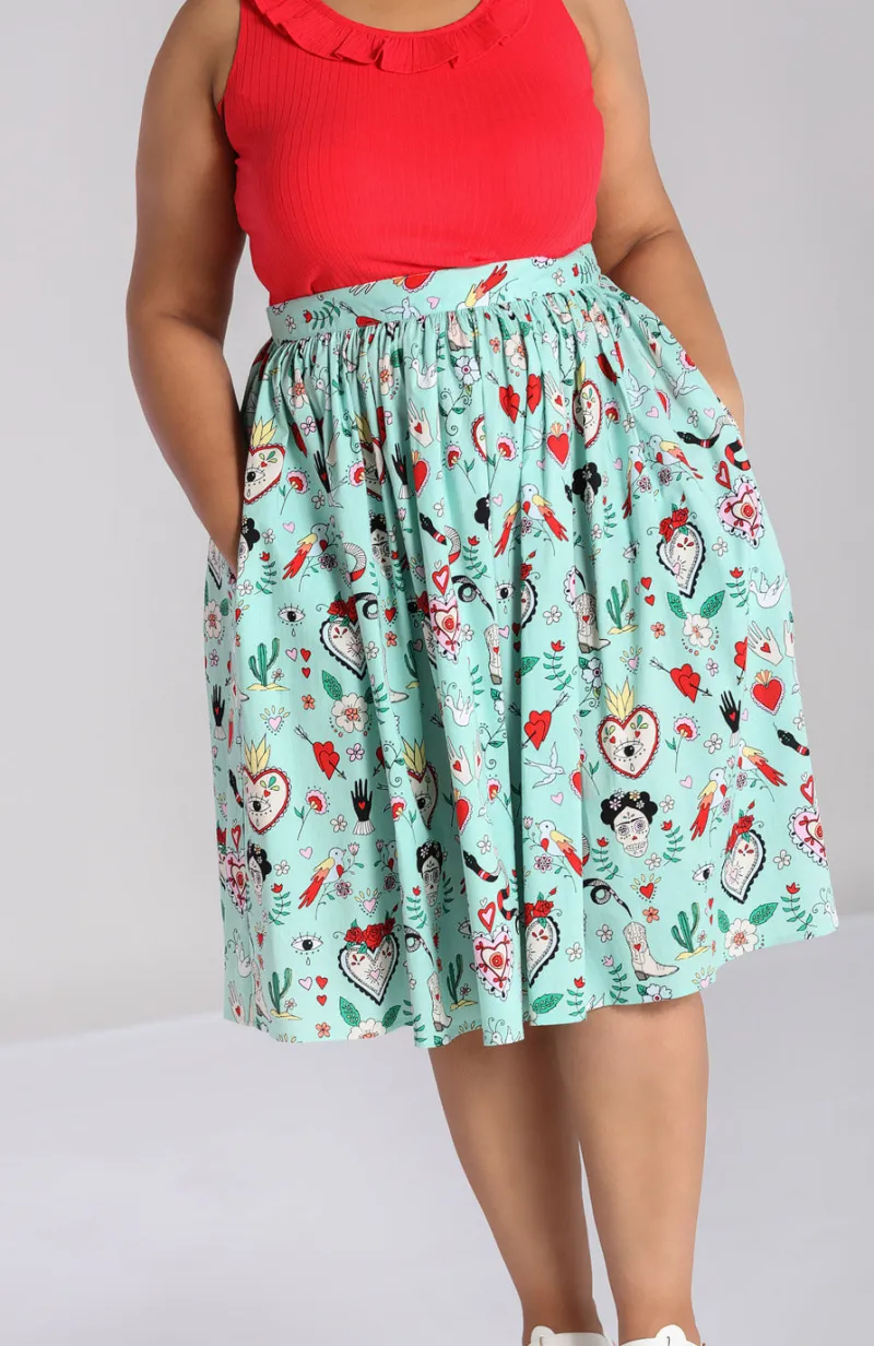 Hell Bunny Tijuana Skirt Green