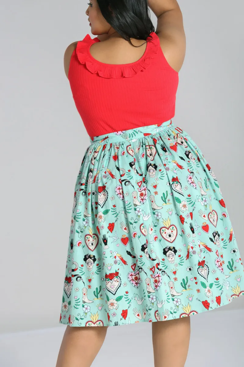 Hell Bunny Tijuana Skirt Green