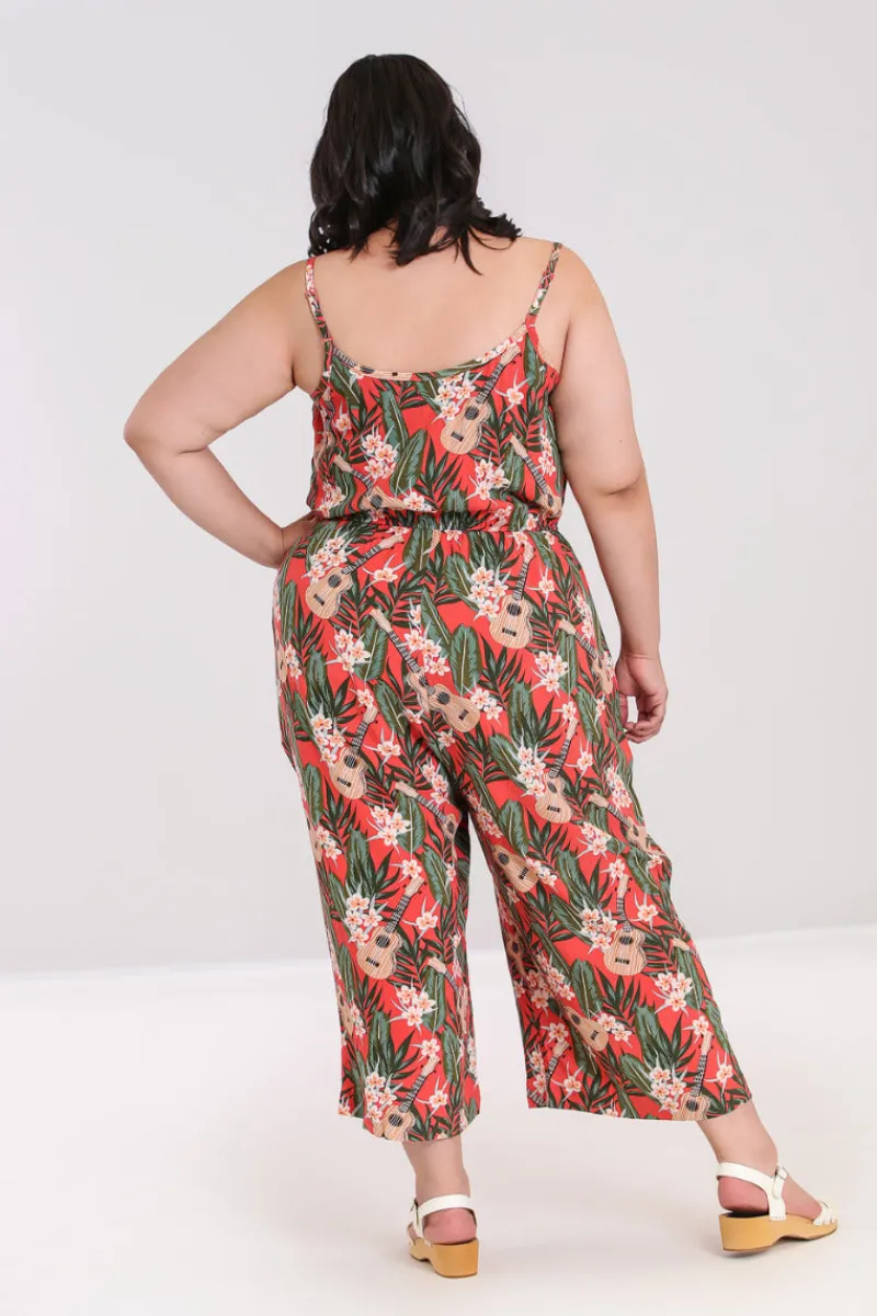 Hell Bunny Ukulele Jumpsuit Orange Hot