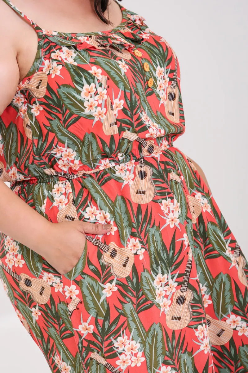 Hell Bunny Ukulele Jumpsuit Orange Hot