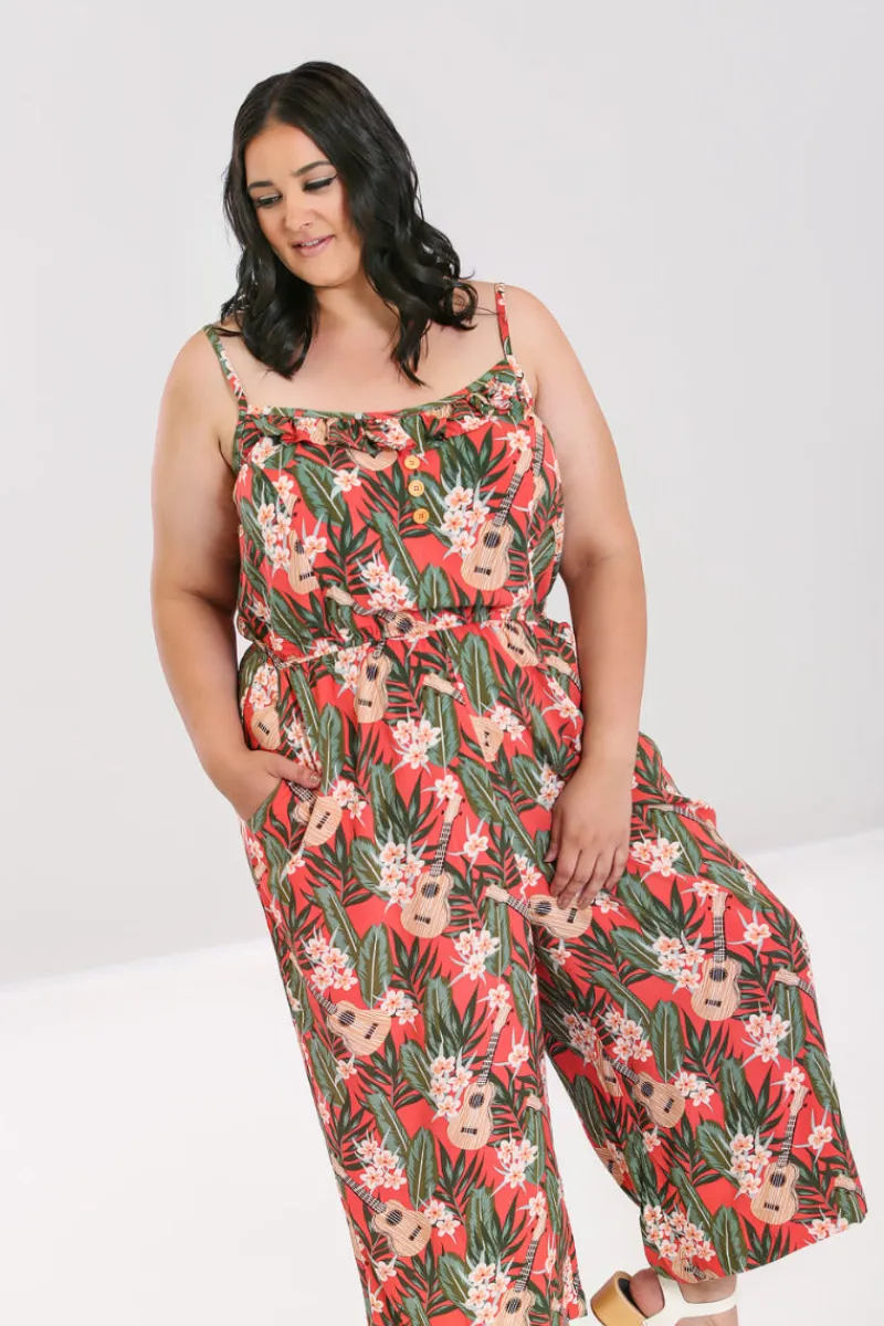 Hell Bunny Ukulele Jumpsuit Orange Hot