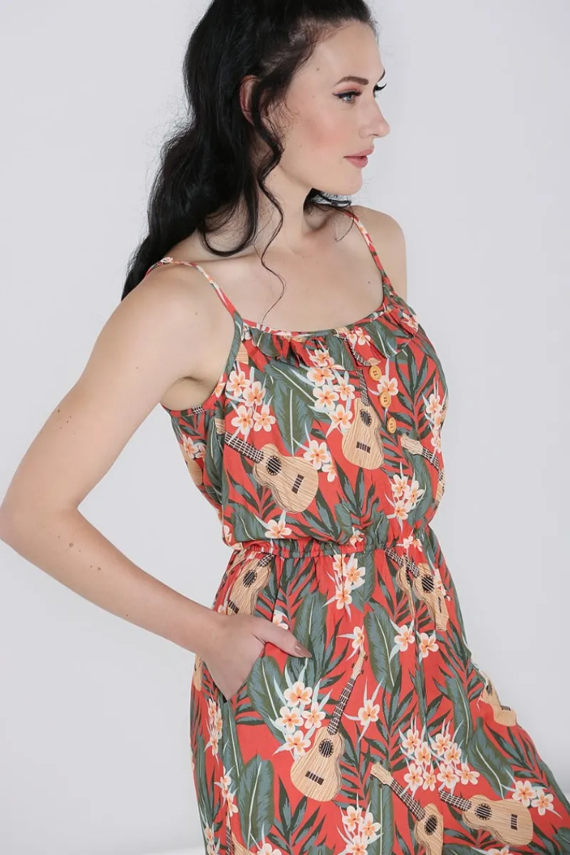 Hell Bunny Ukulele Jumpsuit Orange Hot