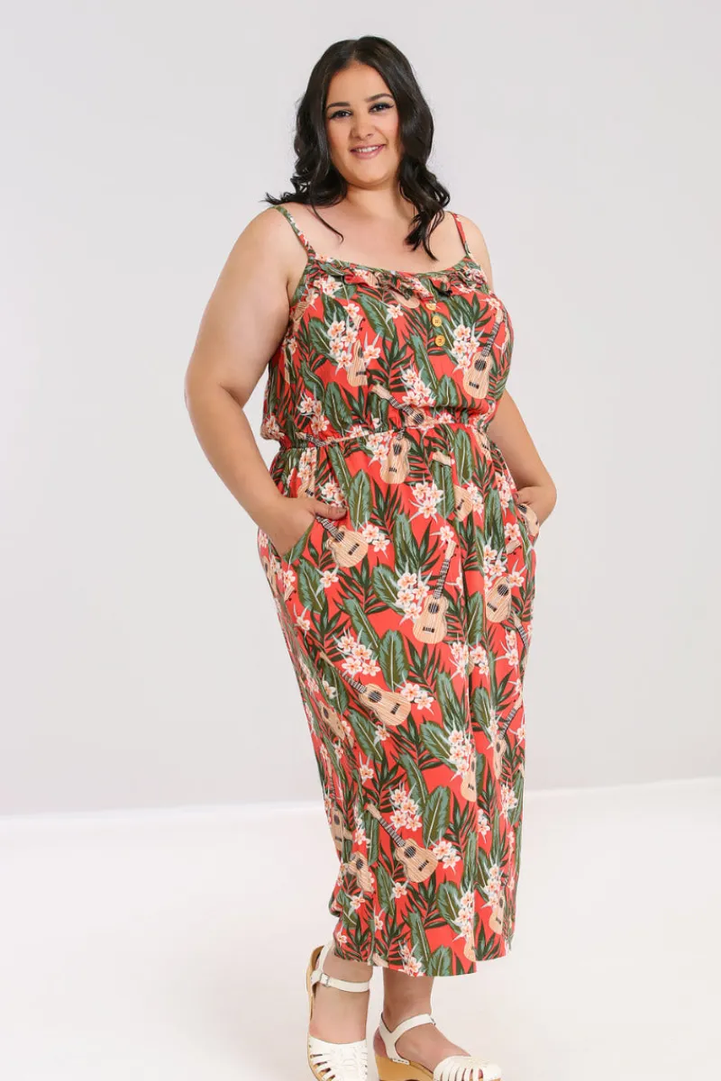 Hell Bunny Ukulele Jumpsuit Orange Hot