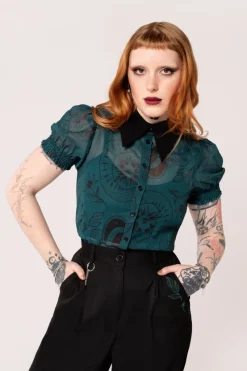 Hell Bunny Venom Blouse DarkGreen Hot