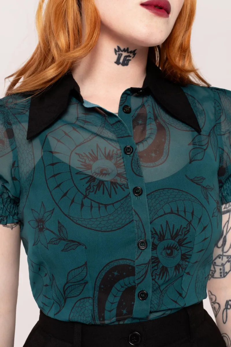 Hell Bunny Venom Blouse DarkGreen Hot