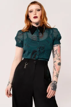 Hell Bunny Venom Blouse DarkGreen Hot