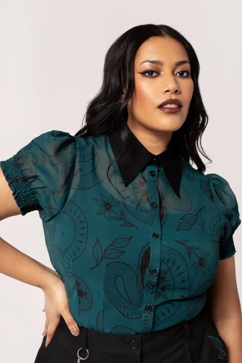 Hell Bunny Venom Blouse DarkGreen Hot