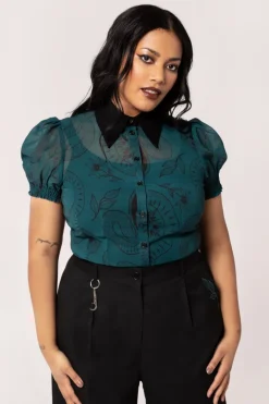 Hell Bunny Venom Blouse DarkGreen Hot