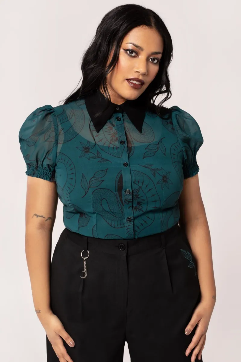 Hell Bunny Venom Blouse DarkGreen Hot