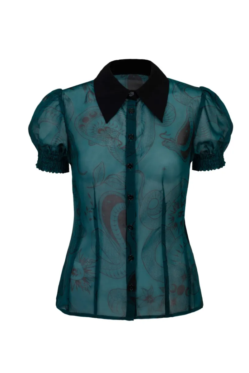 Hell Bunny Venom Blouse DarkGreen Hot