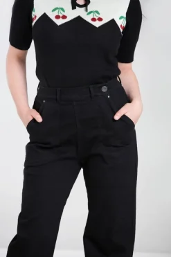 Hell Bunny Weston Denim Trousers Black Hot