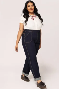 Hell Bunny Weston Denim Trousers Navy